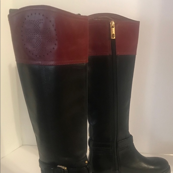 Tory Burch Daniela Riding Boots Burgundy/Black 5.5 - Picture 2 of 7